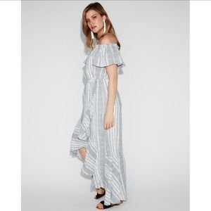 NWT Express Blue and White Ruffle Maxi Dress